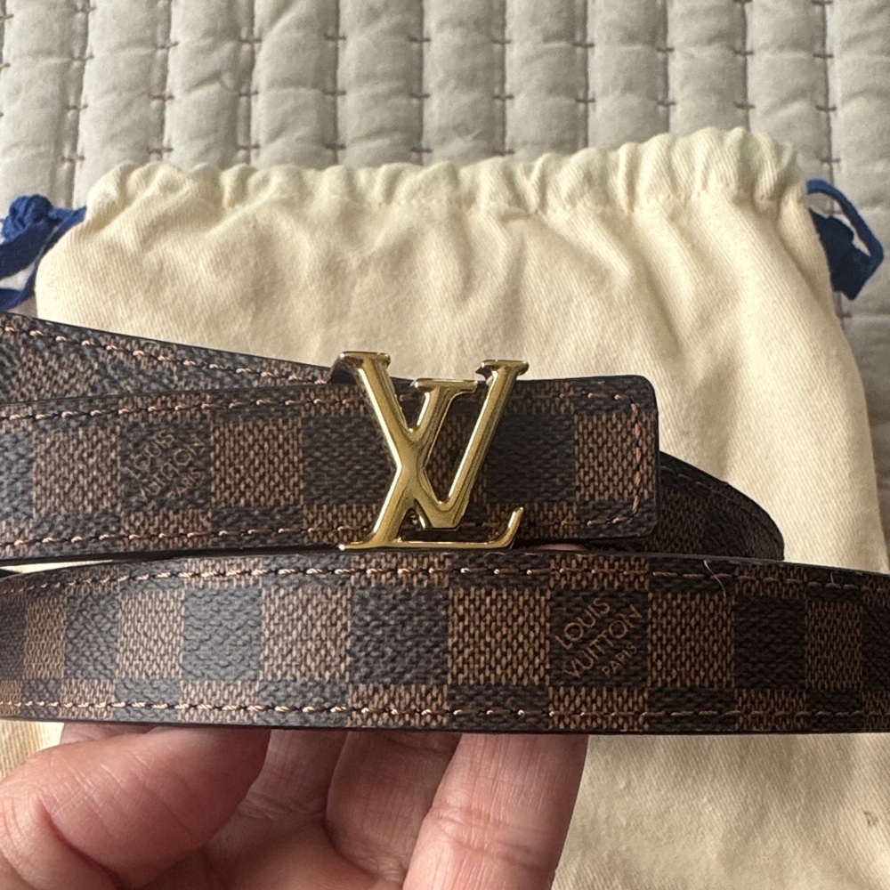 Louis Vuitton Brown Damier Belt with Gold LV Buckle